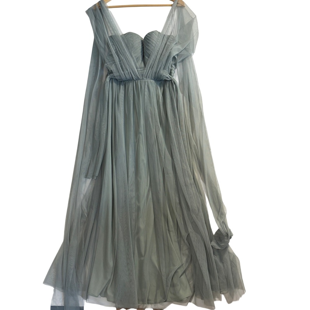 Birdy Grey Convertible Tulle Maxi Dress Sage Green Large Pleated Sweetheart Gown